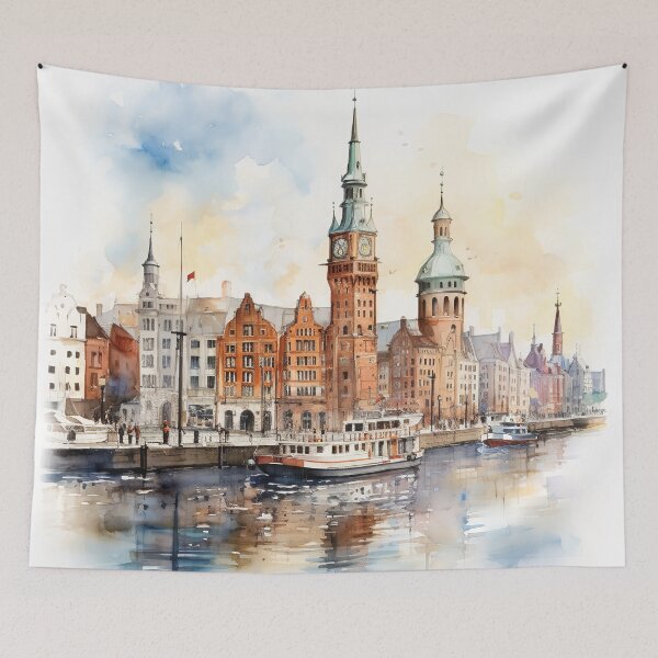 Item preview, Elbe Echoes: Hamburg in Watercolor Glow designed and sold by KatVik-Design.