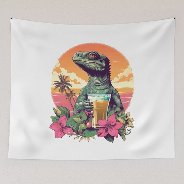Item preview, Green Lizard Holding Beer (Vacation Mode) designed and sold by VelvetRoom.