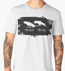 Hugin and Munin Odin's Ravens/Crows with Runic names Norse Viking Mythology on black ink Men's Premium T-Shirt