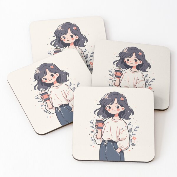 Item preview, Cosy Winter Coffee Girl Cute Minimalist Cartoon Style Design designed and sold by JadesignFang.