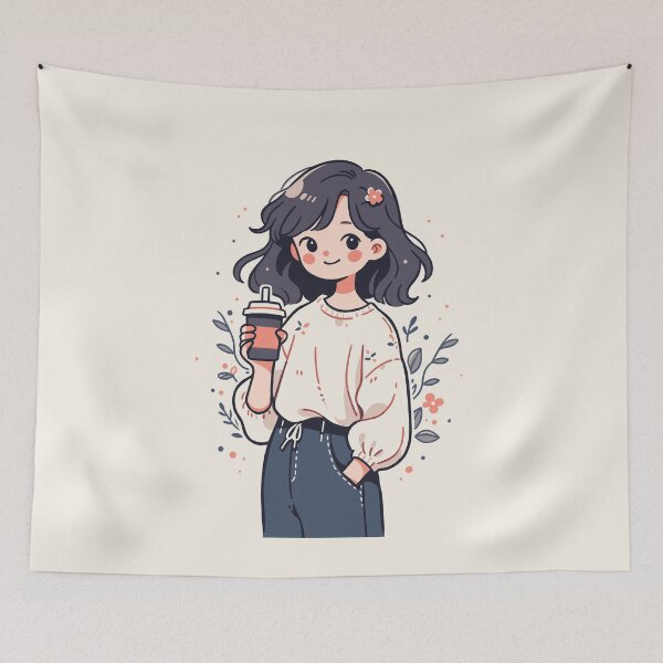 Item preview, Cosy Winter Coffee Girl Cute Minimalist Cartoon Style Design designed and sold by JadesignFang.