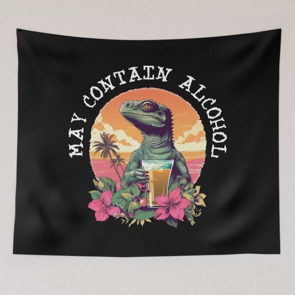 Item preview, Green Lizard Holding Beer - May Contain Alcohol (White Lettering) designed and sold by VelvetRoom.