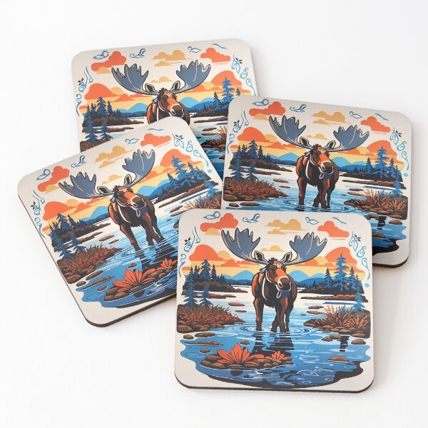 Item preview, Moose in a swamp at sunset - Morrisseau style art designed and sold by DigitalEmporio.