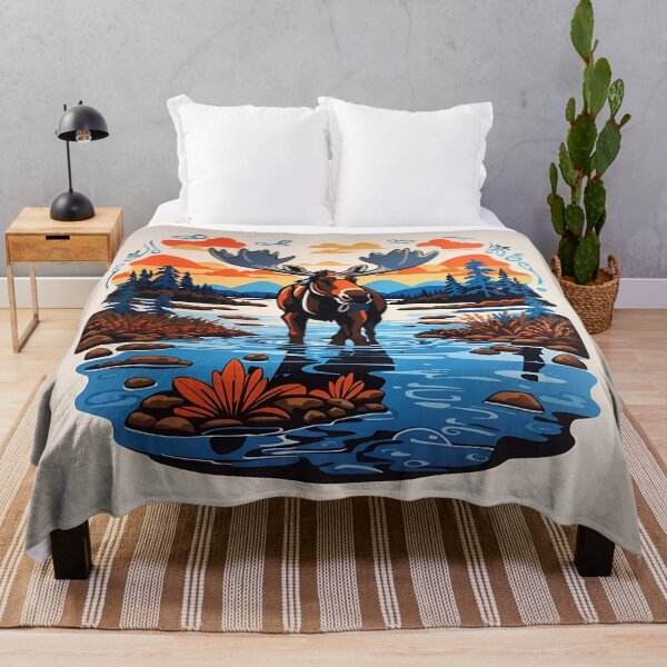 Item preview, Moose in a swamp at sunset - Morrisseau style art designed and sold by DigitalEmporio.