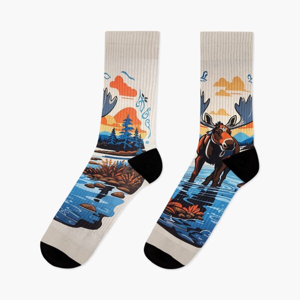 Item preview, Moose in a swamp at sunset - Morrisseau style art designed and sold by DigitalEmporio.