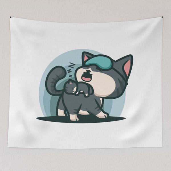 Item preview, baby cat sleeping on mother's back designed and sold by chomaruddin tri amboko.