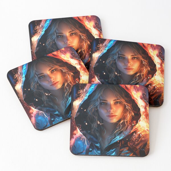 Item preview, Beautiful girl in a  jacket with a fire burning around her. designed and sold by Zavdesign.