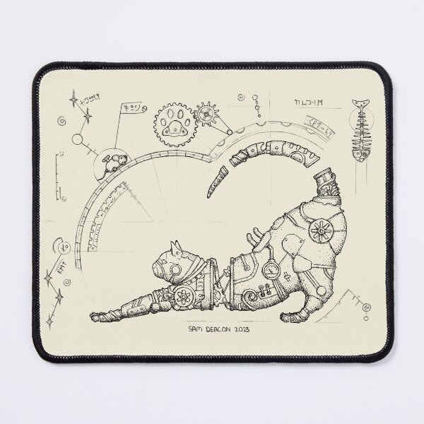 Item preview, Steampunk Cat Drawing (Black Lineart) designed and sold by Sam Deacon Art.