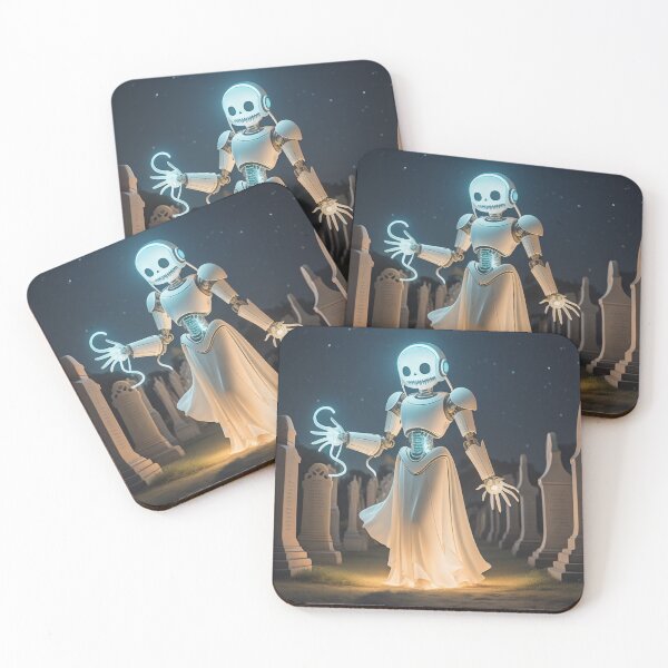 Item preview, a ghost robot walking the cemetery of forever. designed and sold by MidknightBpaw.