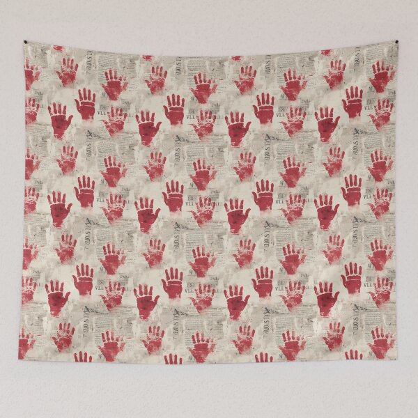 Item preview, True Crime Red Handprints on Newsprint designed and sold by Michele Bergh.