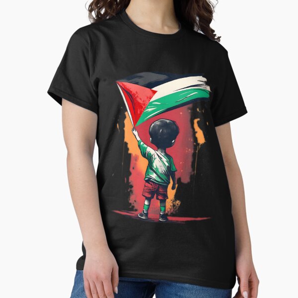 Vista previa del artículo con la obra «Niños de Gaza con la bandera palestina», diseñado y vendido por JurenArt.