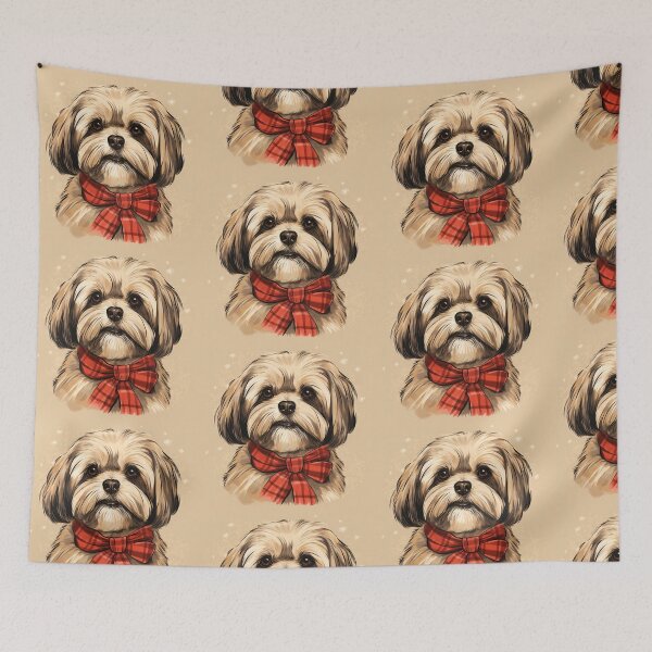 Item preview, Lhasa Apso Christmas Plaid Watercolor designed and sold by rafaeltto.