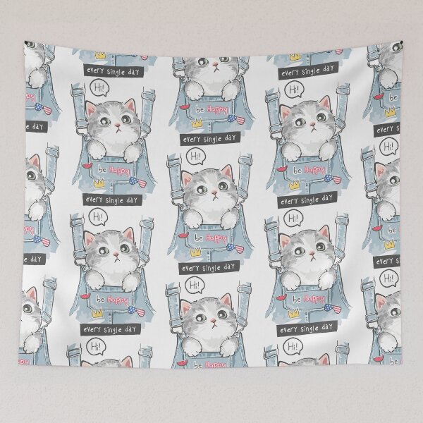 Item preview, kitten in dungarees jeans, cute cat in dungarees jeans, cat in jeans designed and sold by GreyStanzione1.