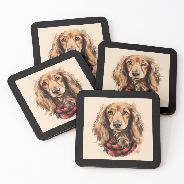 Item preview, Long Haired Dachshund Christmas Plaid Watercolor designed and sold by rafaeltto.