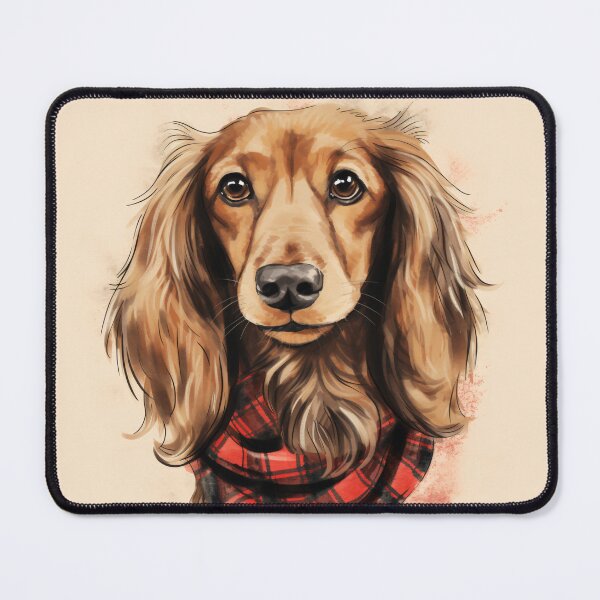 Item preview, Long Haired Dachshund Christmas Plaid Watercolor designed and sold by rafaeltto.