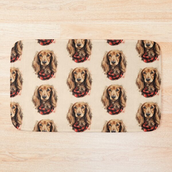 Item preview, Long Haired Dachshund Christmas Plaid Watercolor designed and sold by rafaeltto.