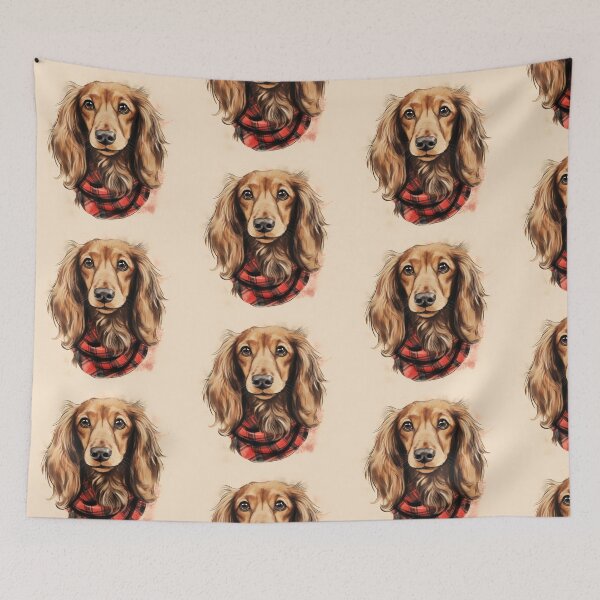 Item preview, Long Haired Dachshund Christmas Plaid Watercolor designed and sold by rafaeltto.