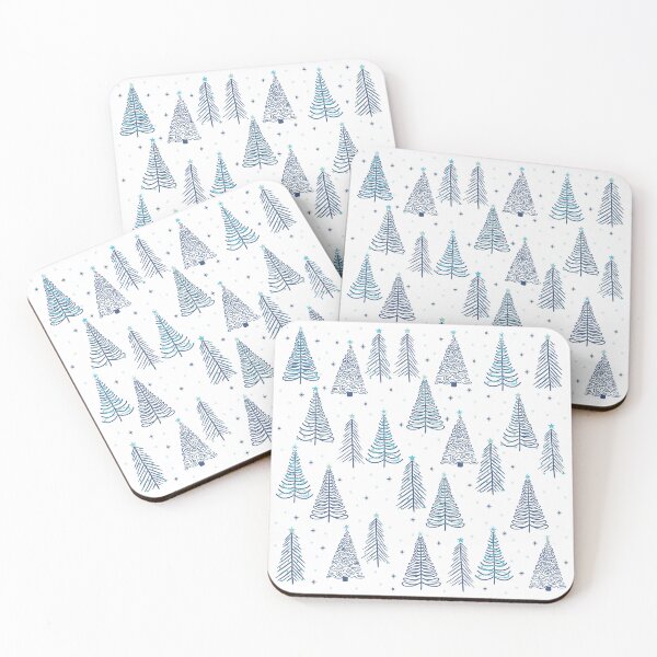 Item preview, Dark Blue Christmas trees with stars snowflakes and light blue decorations designed and sold by MoorePatterns.