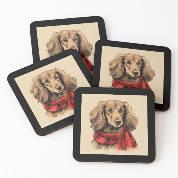 Item preview, Long Haired Dachshund Christmas Plaid Watercolor designed and sold by rafaeltto.