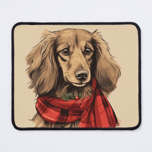 Item preview, Long Haired Dachshund Christmas Plaid Watercolor designed and sold by rafaeltto.