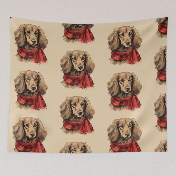 Item preview, Long Haired Dachshund Christmas Plaid Watercolor designed and sold by rafaeltto.