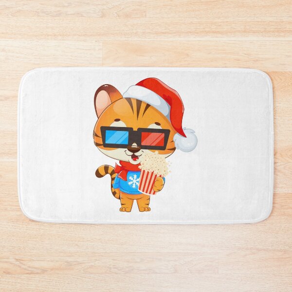 Item preview, baby tiger holding popcorn on Christmas, tiger on Christmas with popcorn, tiger popcorn Christmas designed and sold by GreyStanzione1.