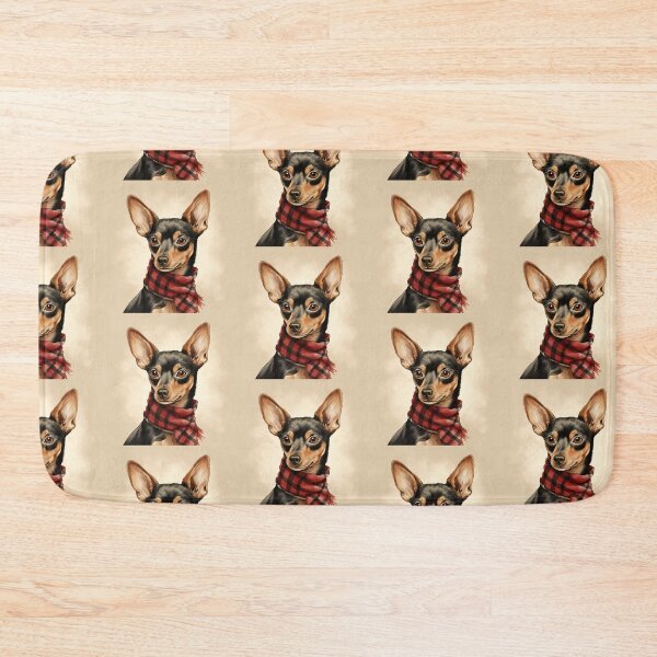 Aperçu de l'œuvre Miniature Pinscher Christmas Plaid Watercolor créée et vendue par rafaeltto.