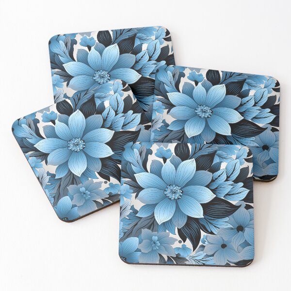 Item preview, Chic Contrast: Light Blue & Black Floral Fusion - Abstract Vector Artistry designed and sold by PaintbrushPlace.