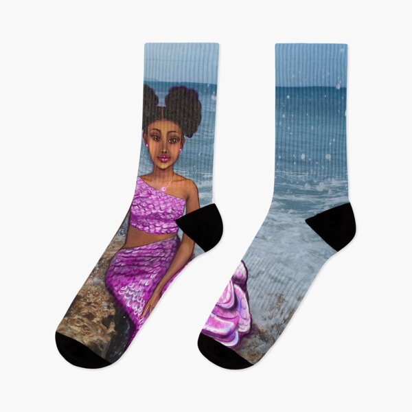 Item preview, Coco the Magical rainbow mermaid with brown eyes, Afro hair in two puffs and caramel brown skin designed and sold by Artonmytee.