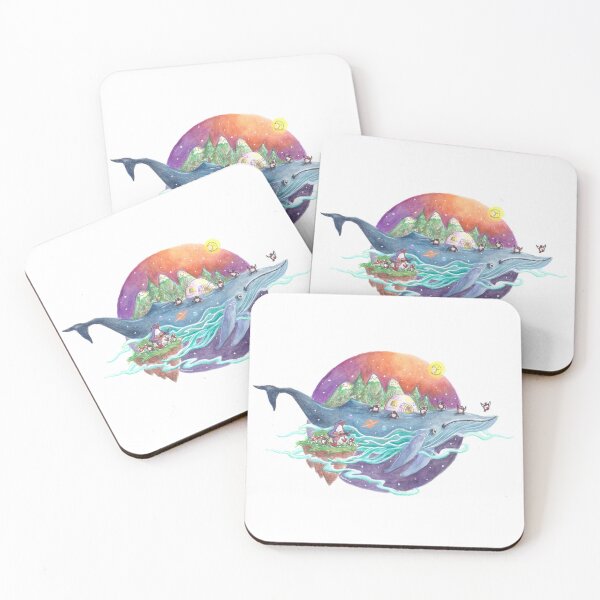 Item preview, Penguins travel on a blue whale island across a colourful starry sky. designed and sold by PenguinGirl-Art.