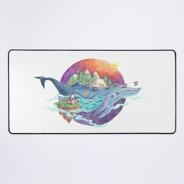 Item preview, Penguins travel on a blue whale island across a colourful starry sky. designed and sold by PenguinGirl-Art.