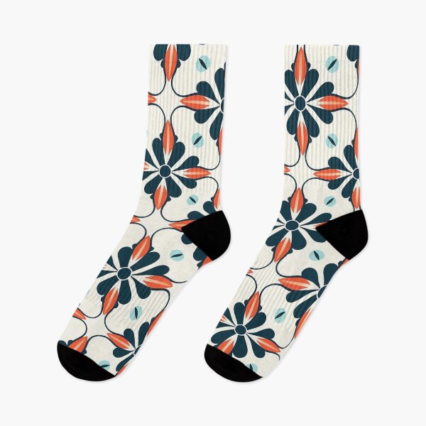 Item preview, Seamless tile pattern in orange, dark navy and light aquamarine designed and sold by exitbird.