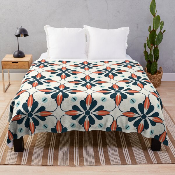 Item preview, Seamless tile pattern in orange, dark navy and light aquamarine designed and sold by exitbird.