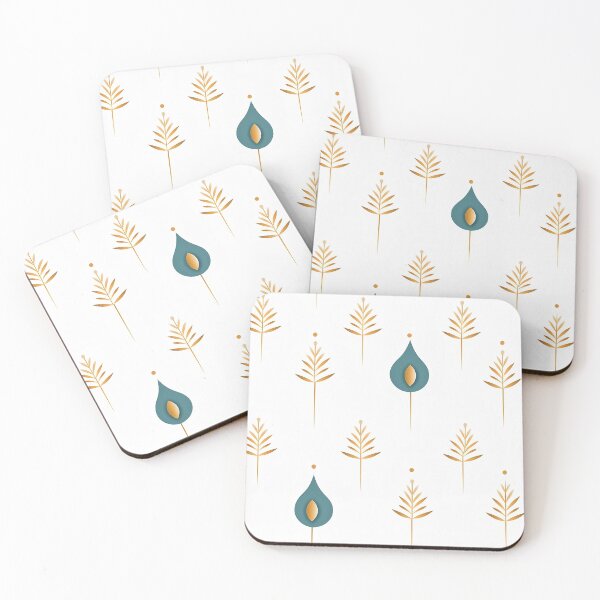 Item preview, Green and gold seamless pattern with leaves and pine trees designed and sold by exitbird.
