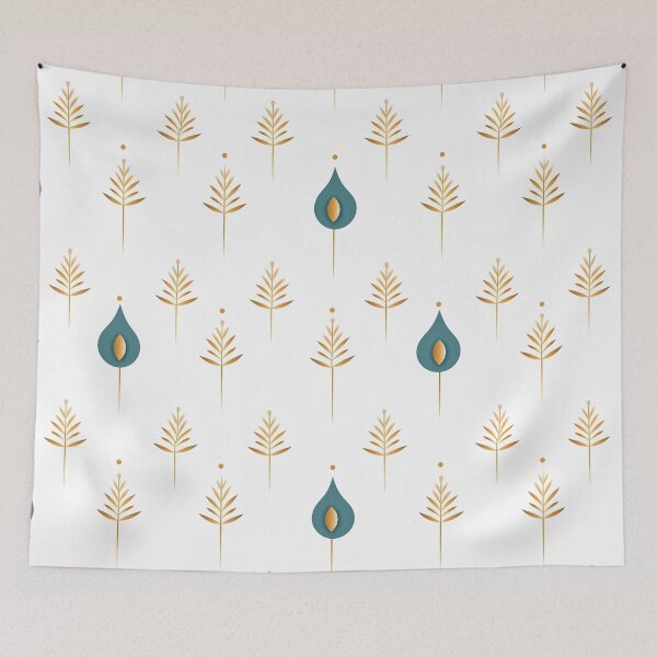 Item preview, Green and gold seamless pattern with leaves and pine trees designed and sold by exitbird.