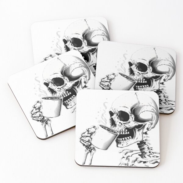 Item preview, Coffee-Sipping Skeleton designed and sold by HalloweenHQ.