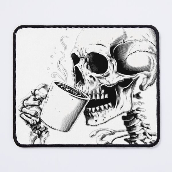 Item preview, Coffee-Sipping Skeleton designed and sold by HalloweenHQ.