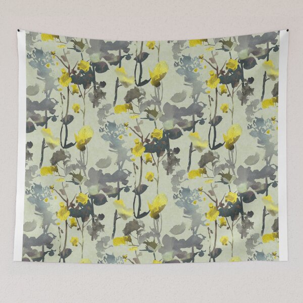Item preview, Decorative floral botanic yellow gray designed and sold by Alessandro Remo Mazzoni Remotextiles.