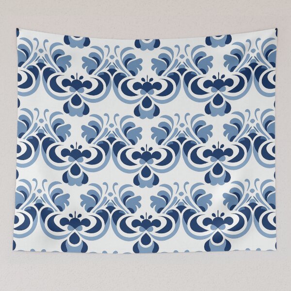 Item preview, Ornamental seamless pattern with blue flowers and white background designed and sold by exitbird.