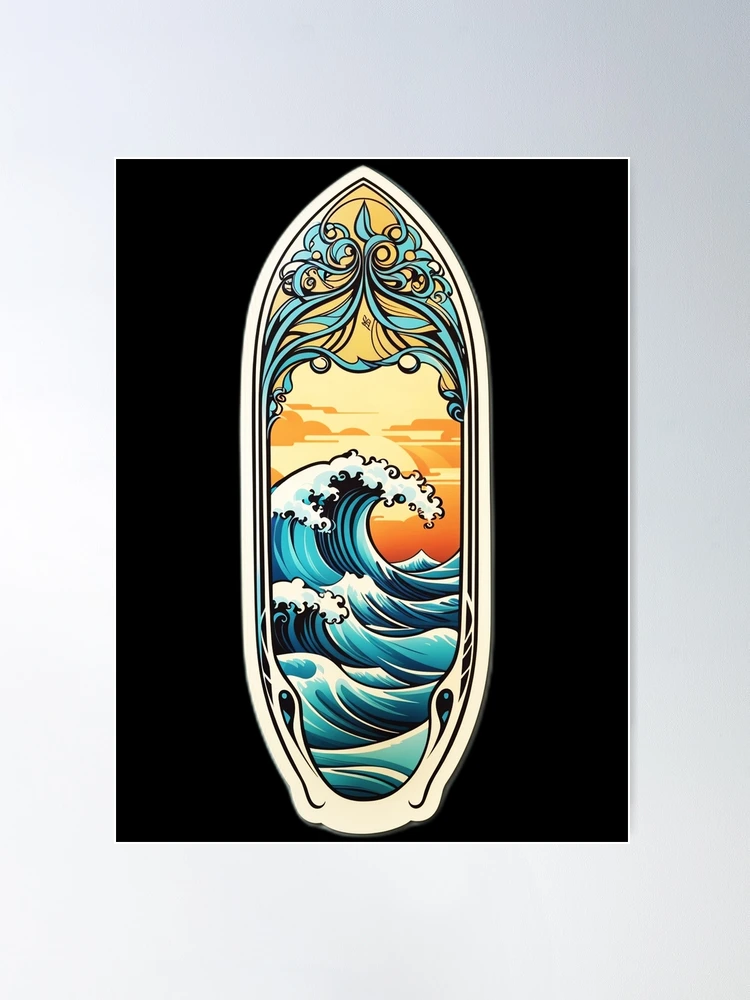 【即出荷】 with Surfboard Nouveau Art Retro Sunset at Waves アート・デザイン・音楽