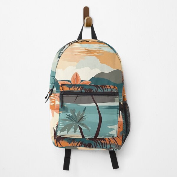 Item preview, Tropical seamless pattern with palm trees and bird, colorful abstract landscape designed and sold by exitbird.