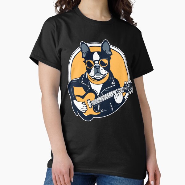 Item preview, Boston Terrier Playing Guitar Wearing Sunglasses designed and sold by Ameiva-Apparel.