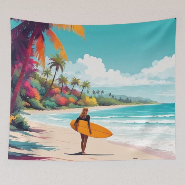 Item preview, Chica surfista en la playa tropical designed and sold by JackFreestone.