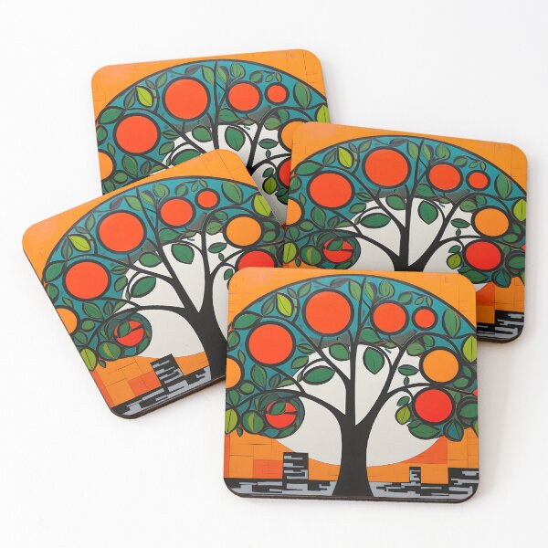 Item preview, Fauvist, Cubist, and Primitivist Inspired Large Orange Tree - Bold Color Blocks in Abstract Tondo designed and sold by OlfactoART Studio.
