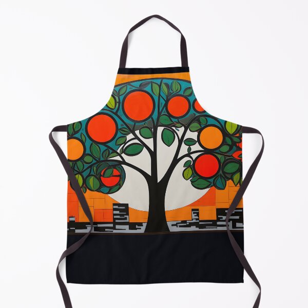 Item preview, Fauvist, Cubist, and Primitivist Inspired Large Orange Tree - Bold Color Blocks in Abstract Tondo designed and sold by OlfactoART Studio.