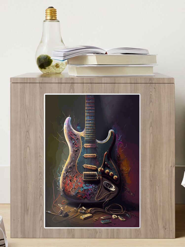 Harmonic Canvas Electric Guitar Oil Painting Sticker for Sale by  Spacefoxart