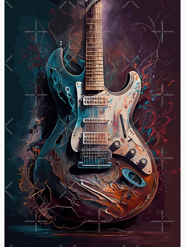 Sticker for Sale avec l'œuvre « Peinture à l'huile de guitare