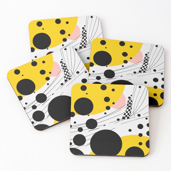 Item preview, Chic Monochrome Magic: Sleek Lines & Yellow Dots - Abstract Elegance designed and sold by PaintbrushPlace.