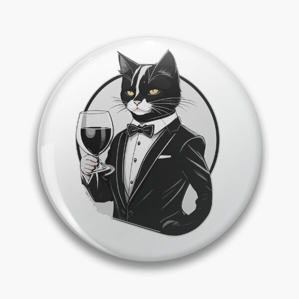 Item preview, cat in a black suit drinking wine designed and sold by cutiepie11cats.