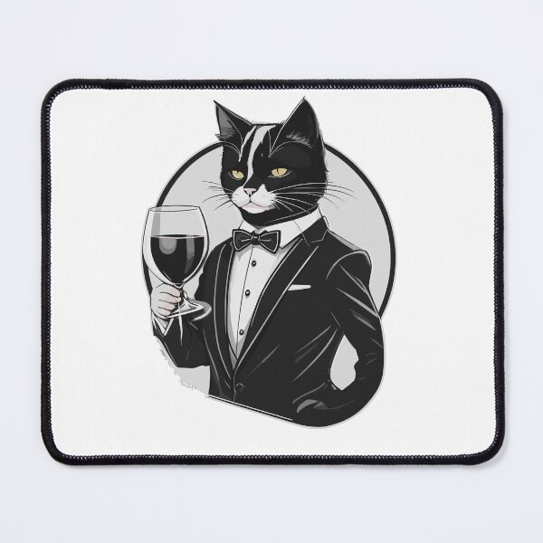 Item preview, cat in a black suit drinking wine designed and sold by cutiepie11cats.